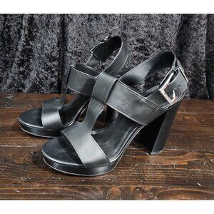 EUC Michael Kors Becker T-Strap Black Leather Sandal/Sz. 8.5M